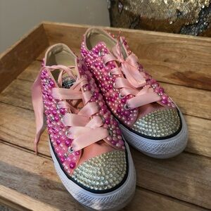 ❌ SOLD ❌Converse Pink and Silver Embellished Sneakers